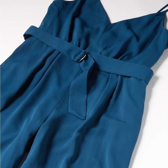 Jill Jill Stuart Coastal Blue Spaghetti Strap Belted Jumpsuit w/ Pockets Size 6 - Picture 3 of 12
